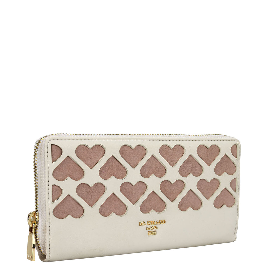 Plain Suede Leather Ladies Wallet - Pink & Off White