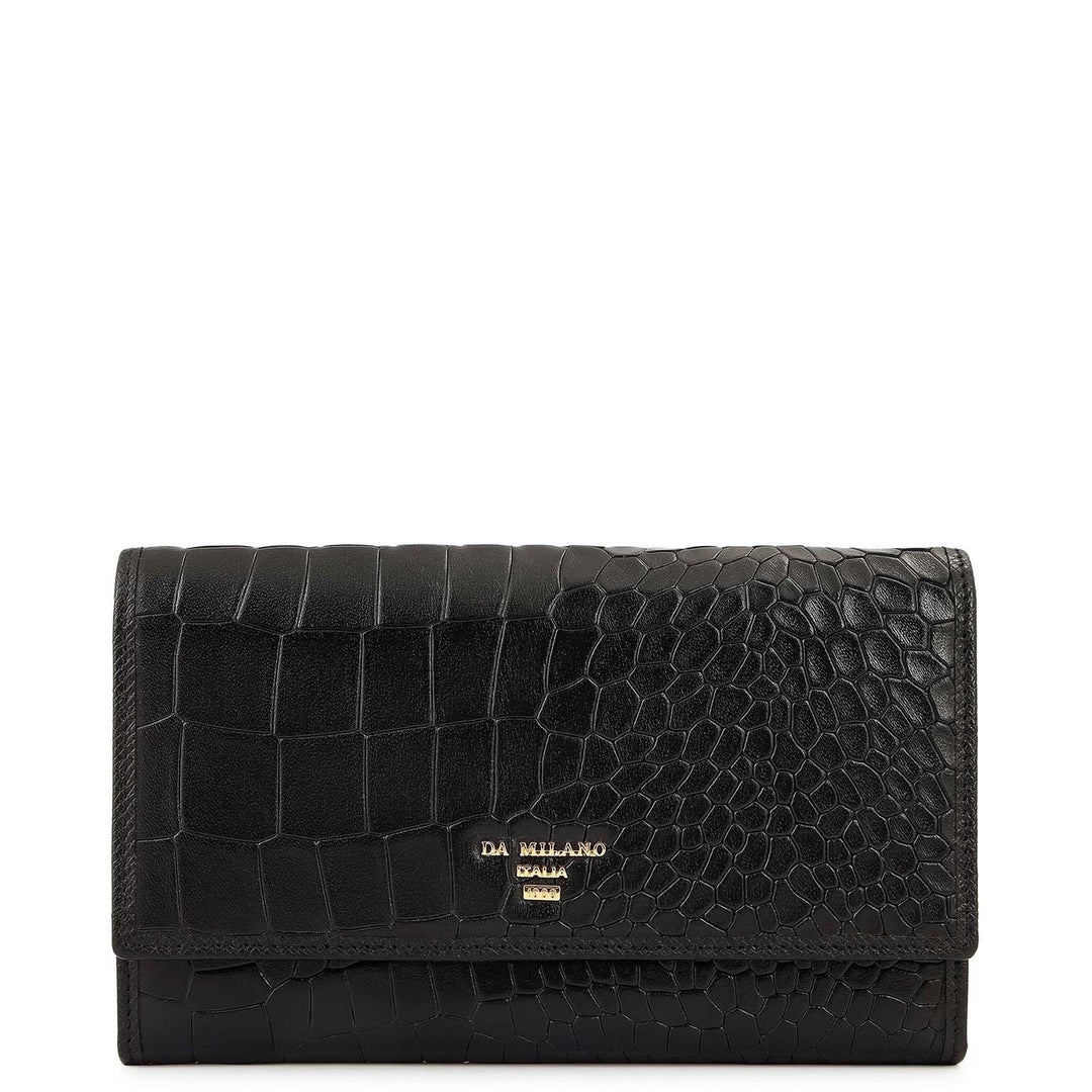 Croco-Texture Continental Wallet - Black