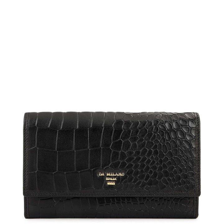 Croco-Texture Continental Wallet - Black