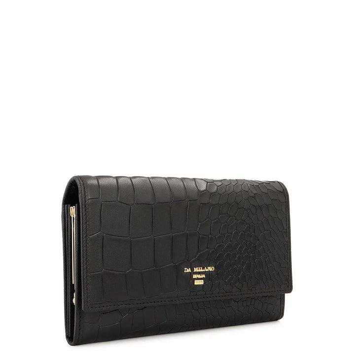 Croco-Texture Continental Wallet - Black