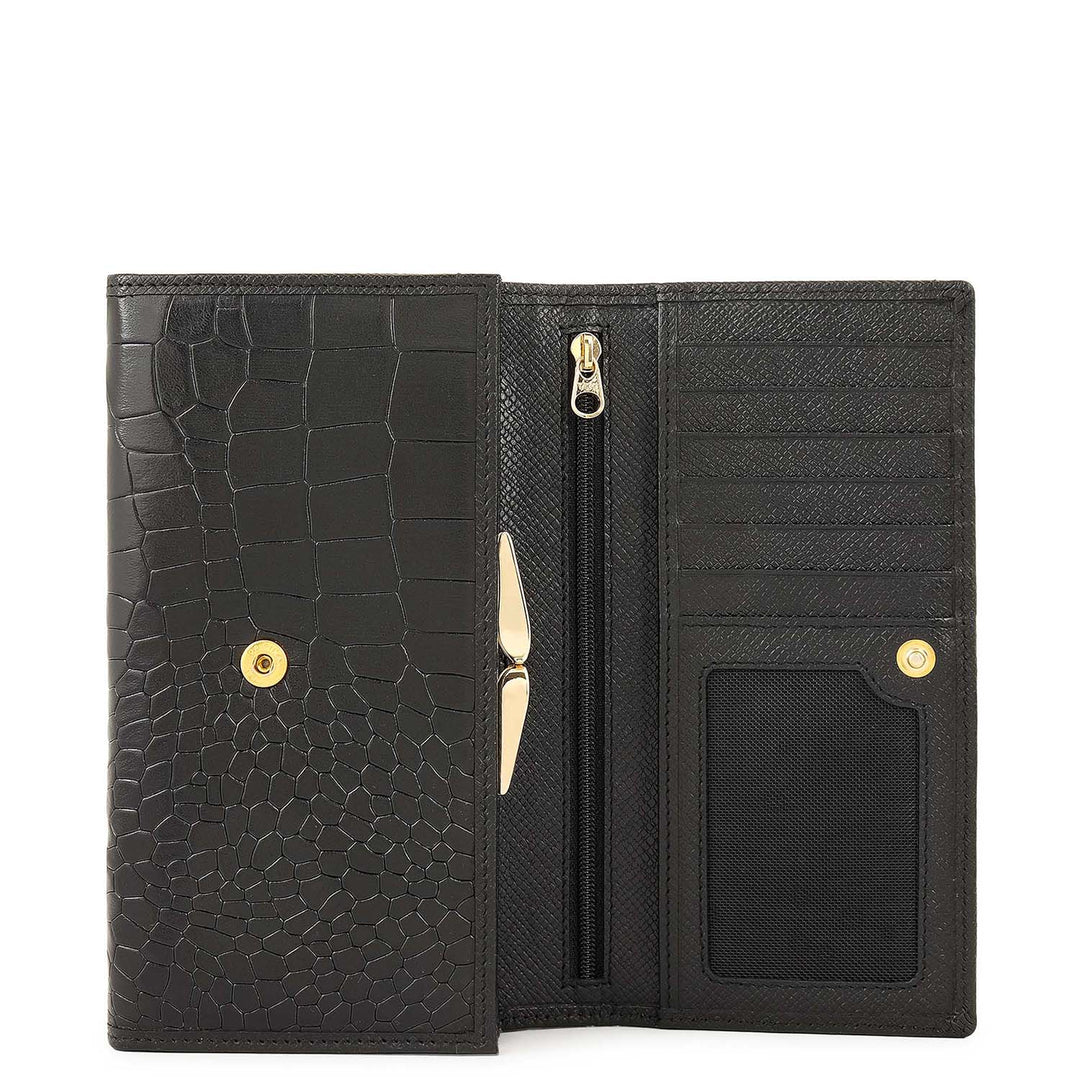 Croco-Texture Continental Wallet - Black