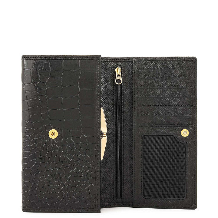 Croco-Texture Continental Wallet - Black