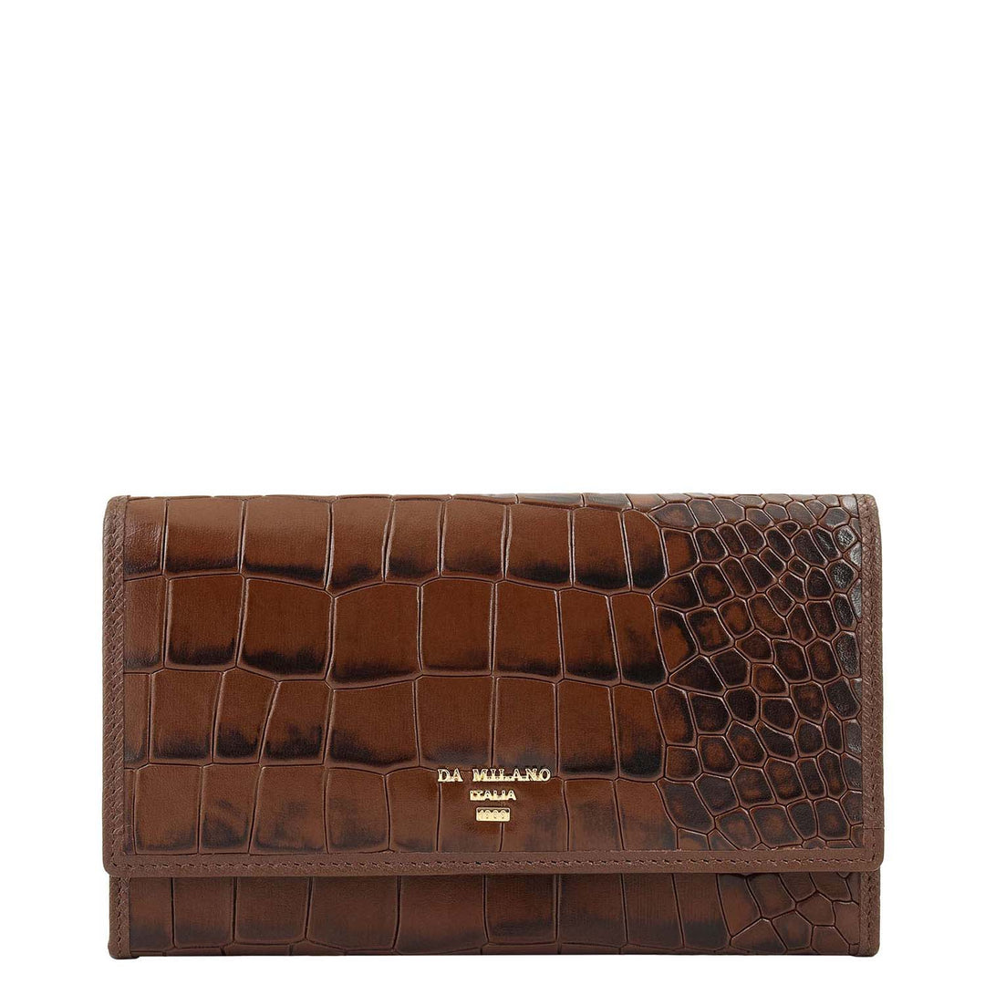 Croco-Texture Continental Wallet- Walnut