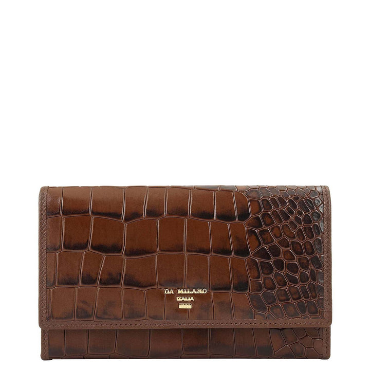 Croco-Texture Continental Wallet- Walnut