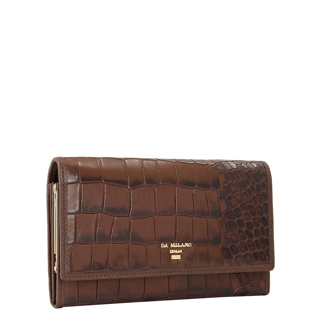 Croco-Texture Continental Wallet- Walnut