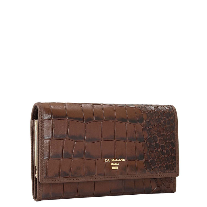 Croco-Texture Continental Wallet- Walnut