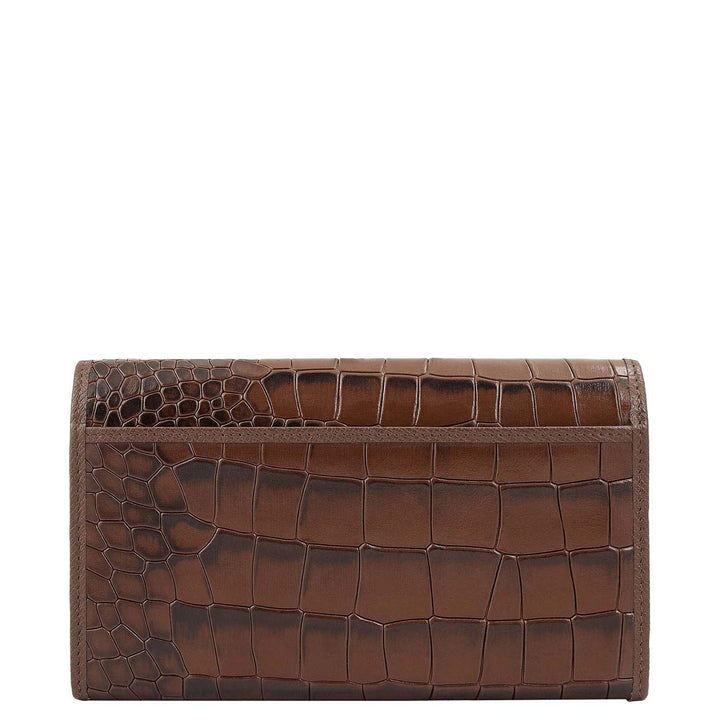 Croco-Texture Continental Wallet- Walnut