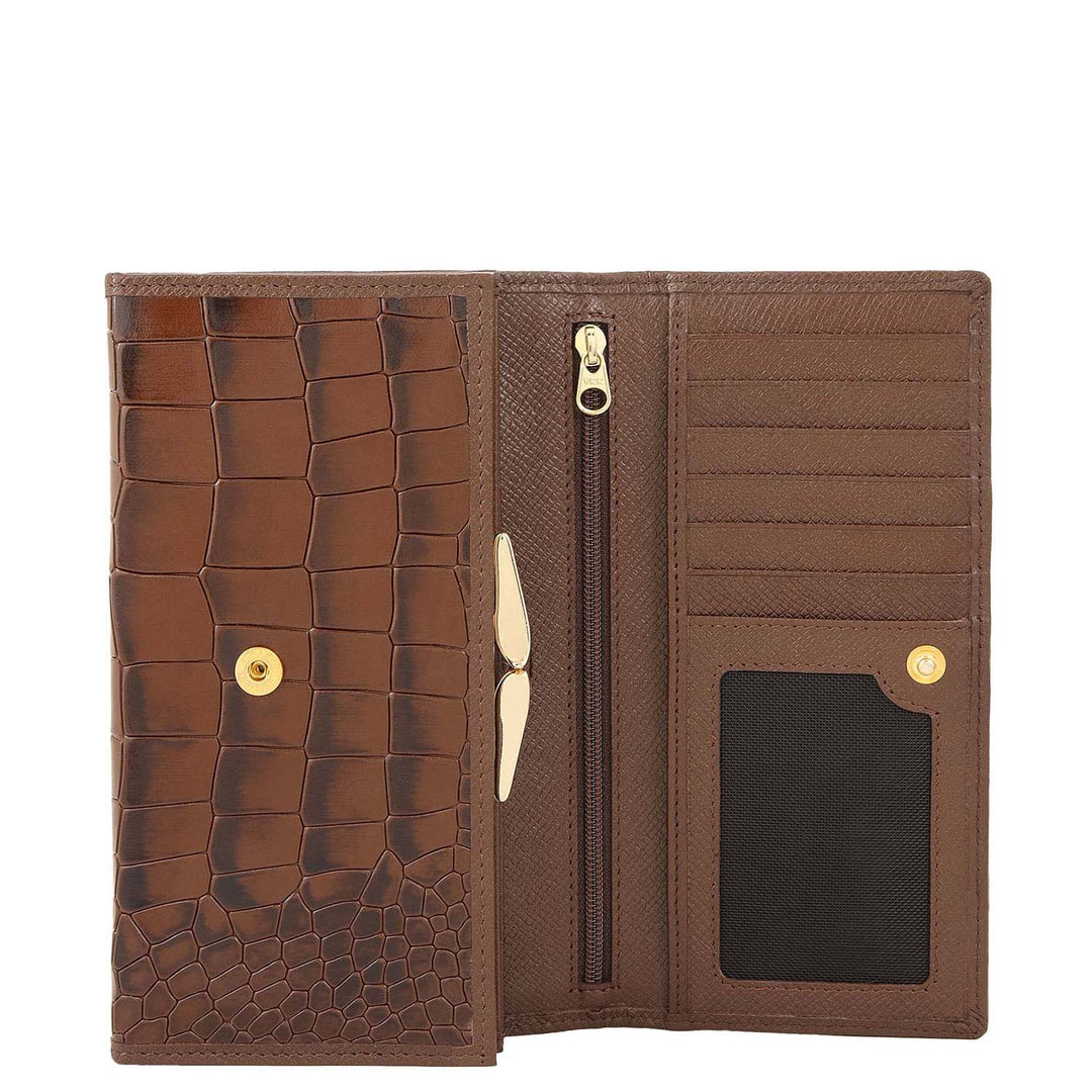 Croco-Texture Continental Wallet- Walnut