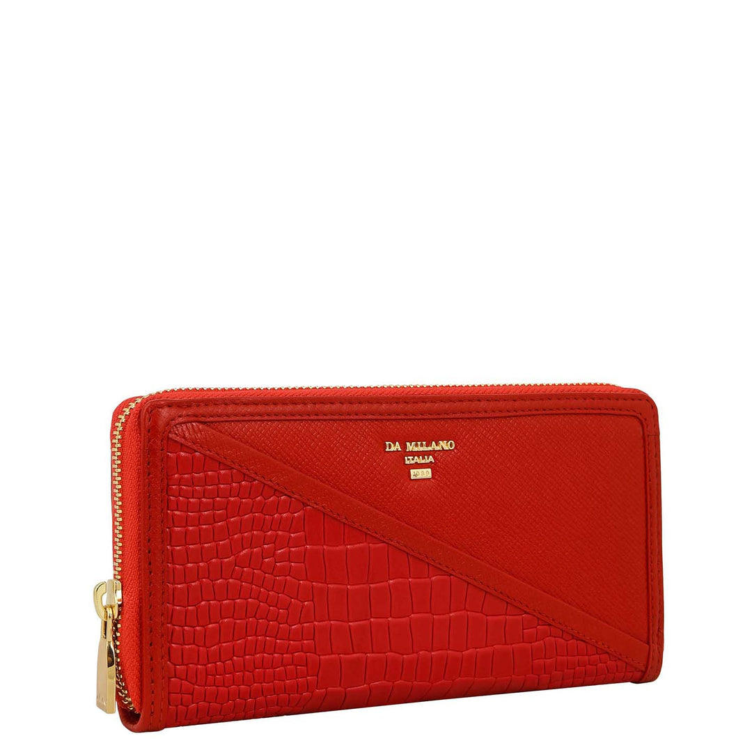 Croco-Texture Continental Wallet - Red