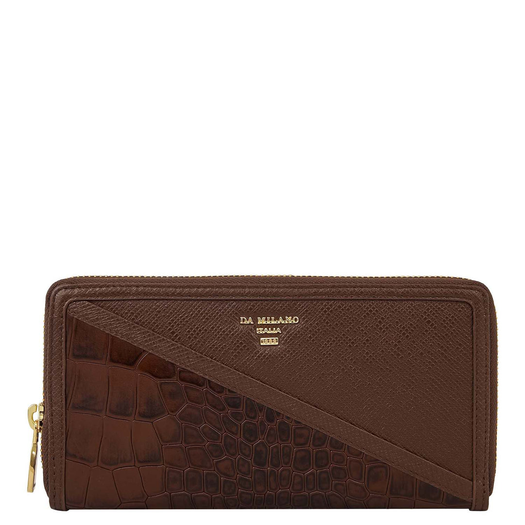 Croco-Texture Continental Wallet - Walnut