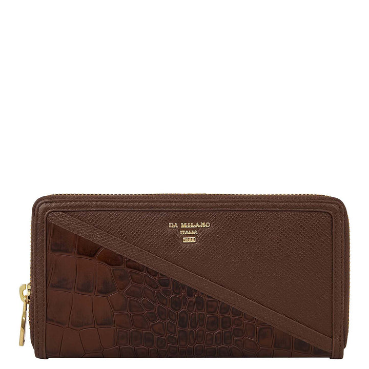 Croco-Texture Continental Wallet - Walnut