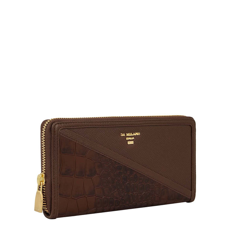 Croco-Texture Continental Wallet - Walnut