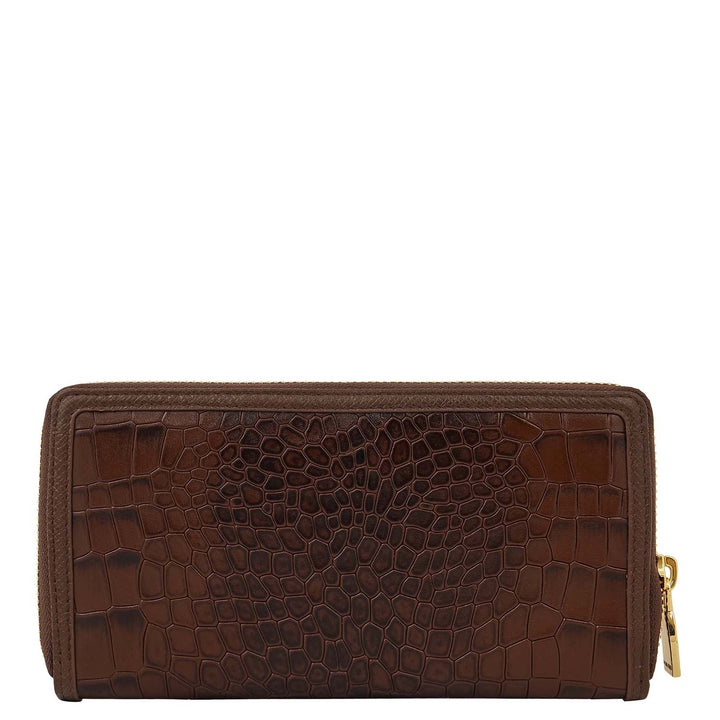 Croco-Texture Continental Wallet - Walnut
