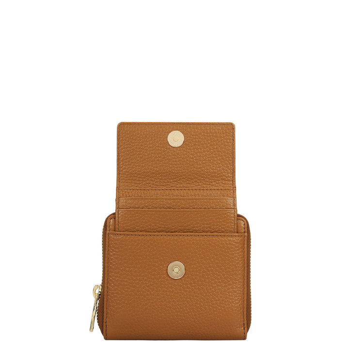 Wax Leather Ladies Wallet - Caramel