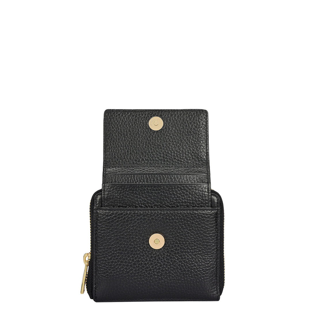 Wax Leather Ladies Wallet - Black