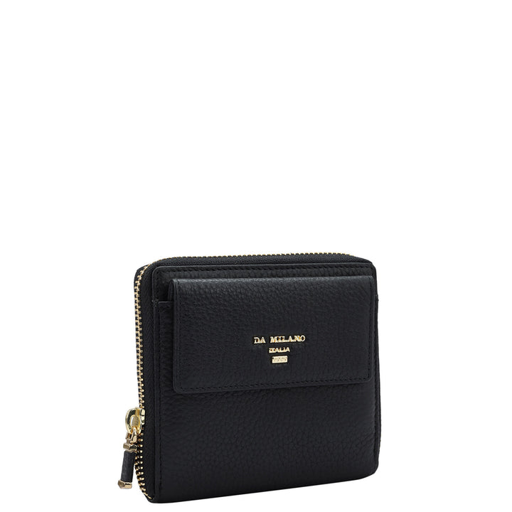 Wax Leather Ladies Wallet Black Da Milano