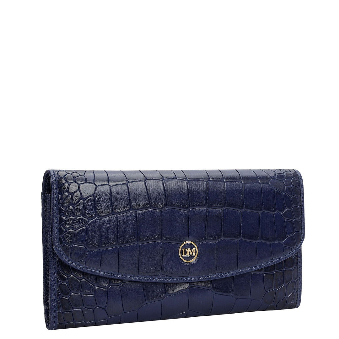 Croco Leather Ladies Wallet - Ink Blue