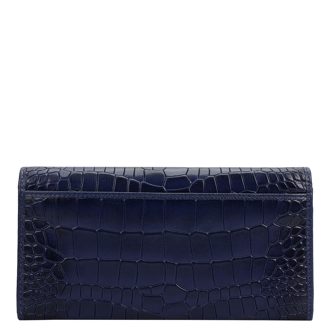 Croco Leather Ladies Wallet - Ink Blue
