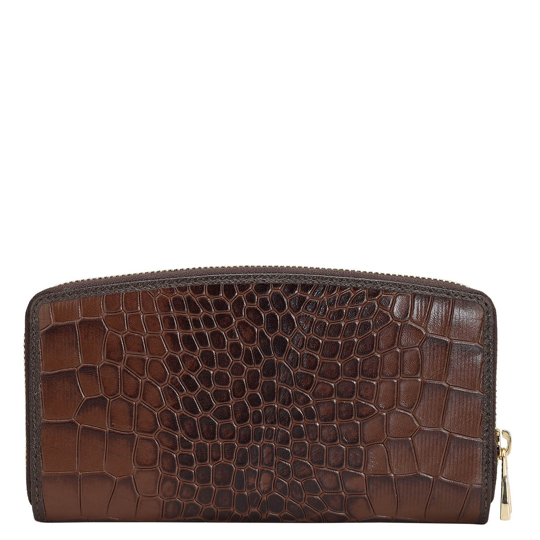 Croco Leather Ladies Wallet - Brown