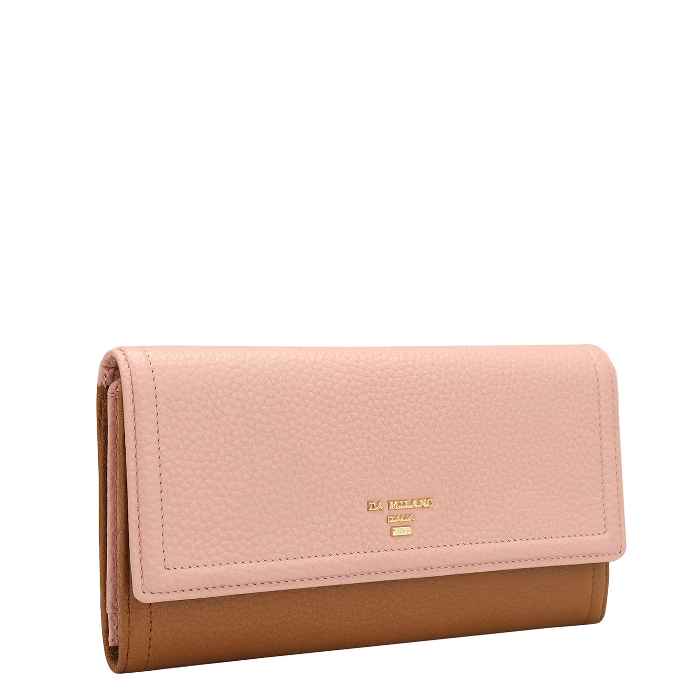Wax Leather Ladies Wallet - Baby Pink & Tan