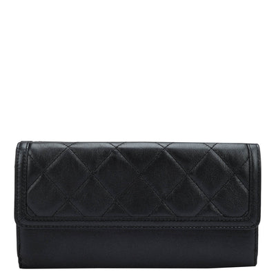 Quilting Plain Leather Ladies Wallet - Black