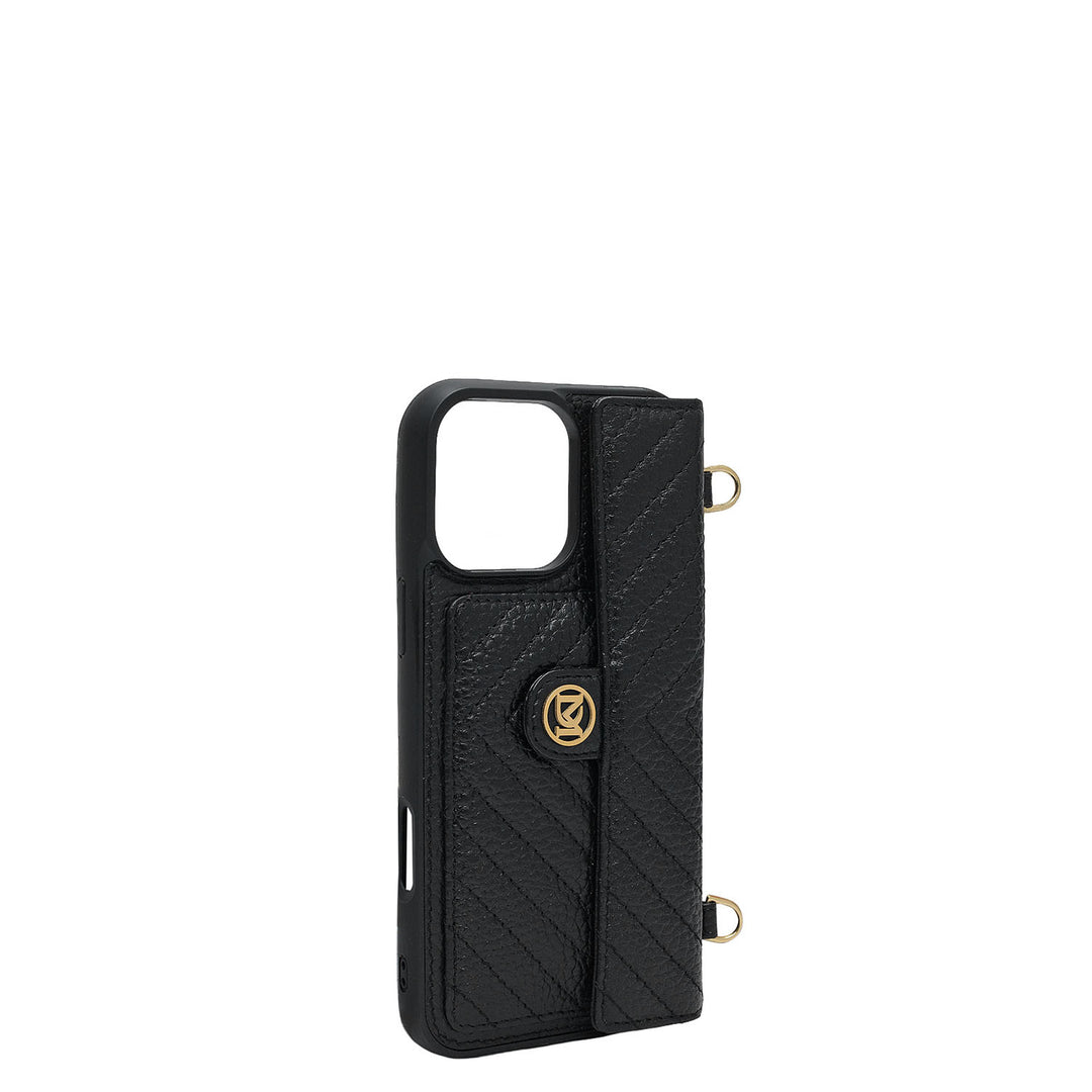 Quilting Leather Mobile Case (Iphone 16 Pro)- Black