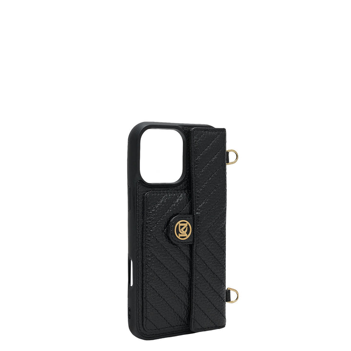 Quilting Leather Mobile Case (Iphone 16 Pro)- Black