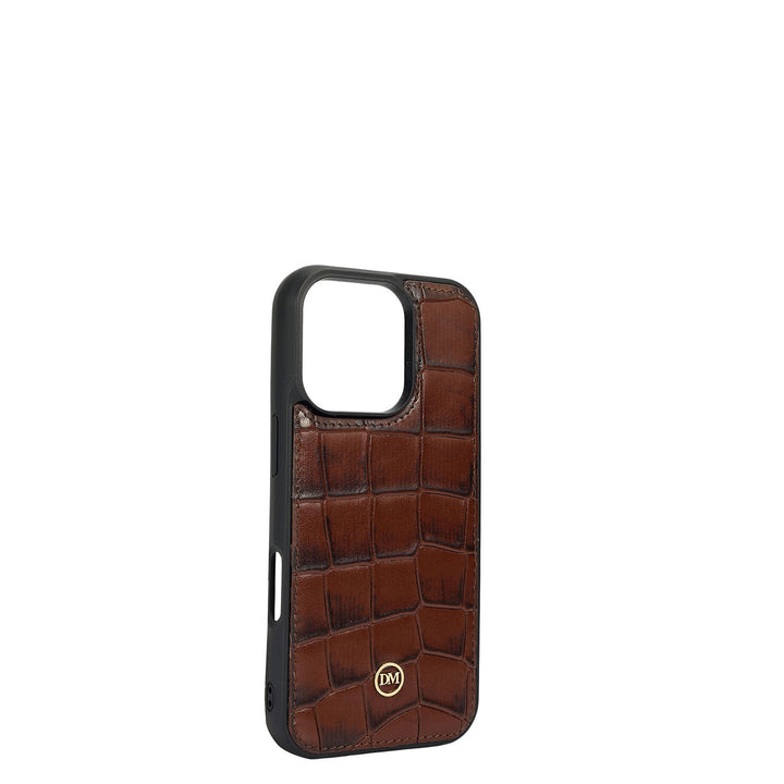 Croco Leather Mobile Case - I phone 16 Pro - Brown