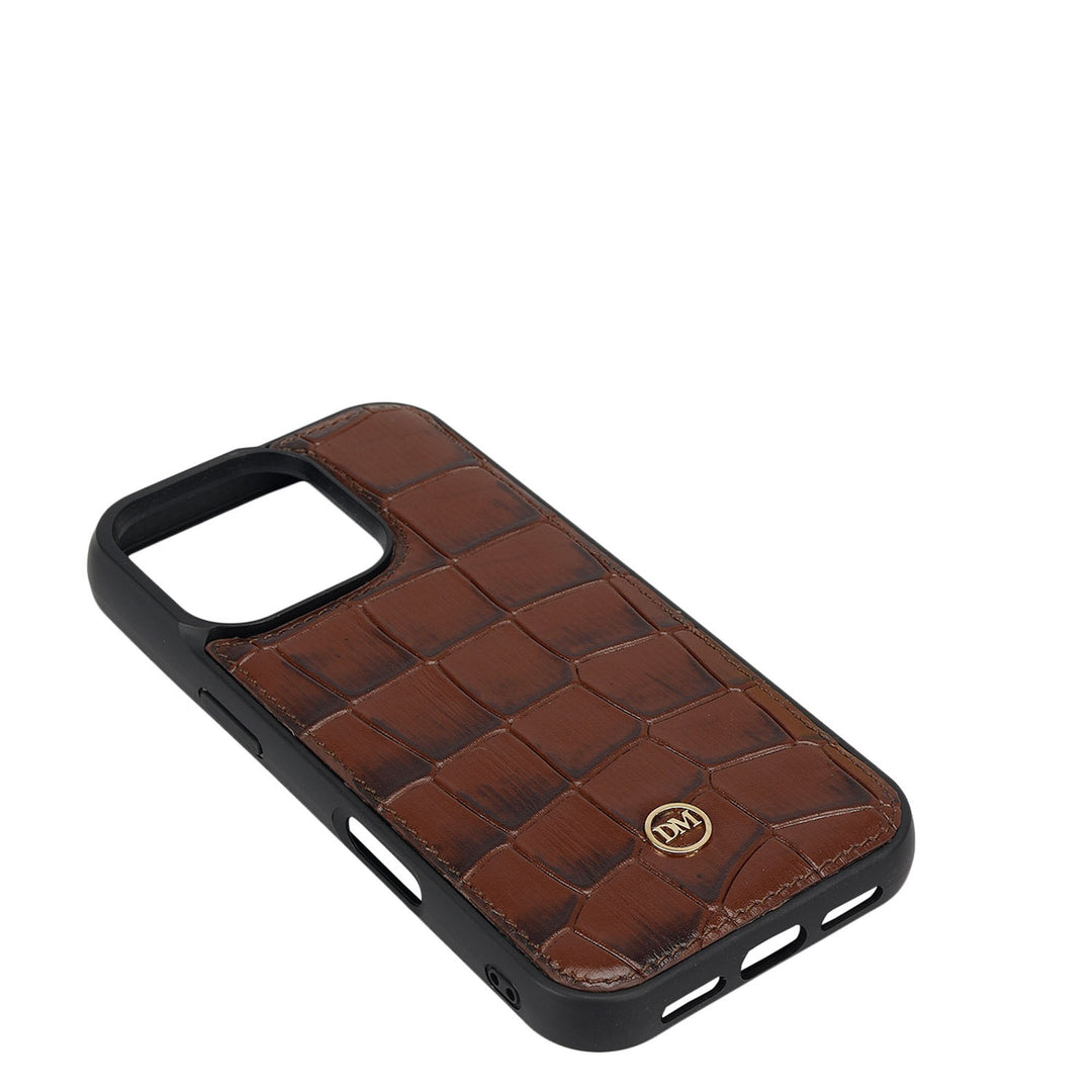 Croco Leather Mobile Case - I phone 16 Pro - Brown
