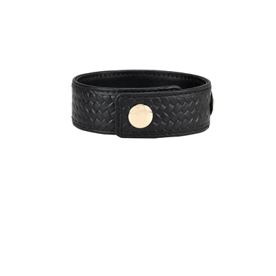 Mat Emboss Leather Wrist Band - Black