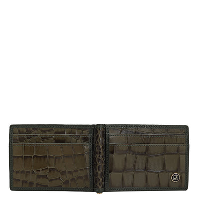 Croco Leather Money Clip - Military Green