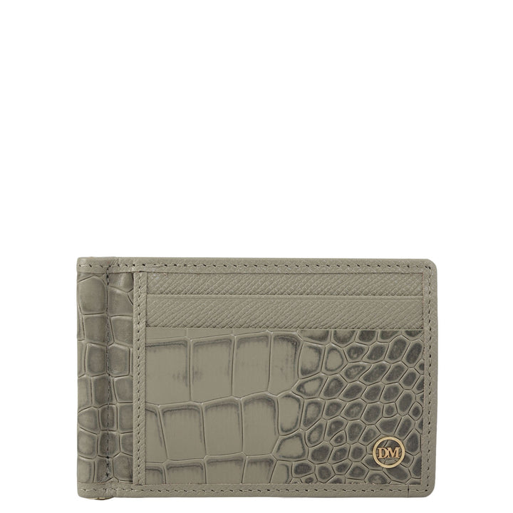 Croco Franzy Leather Money Clip - Stone Grey