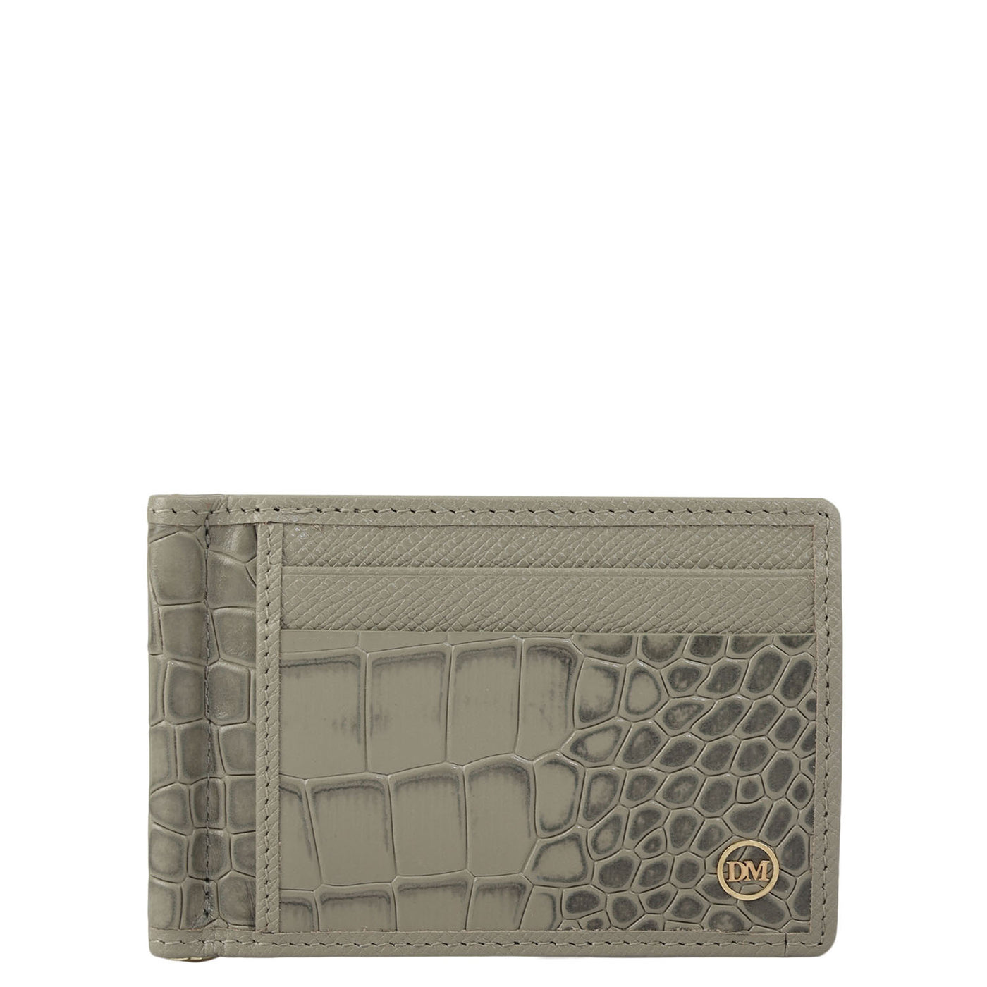 Croco Franzy Leather Money Clip - Stone Grey