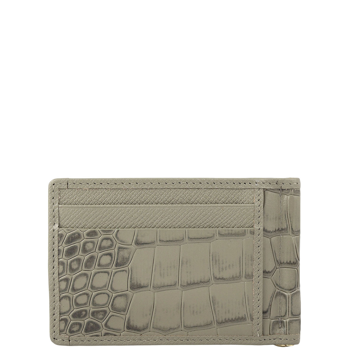 Croco Franzy Leather Money Clip - Stone Grey