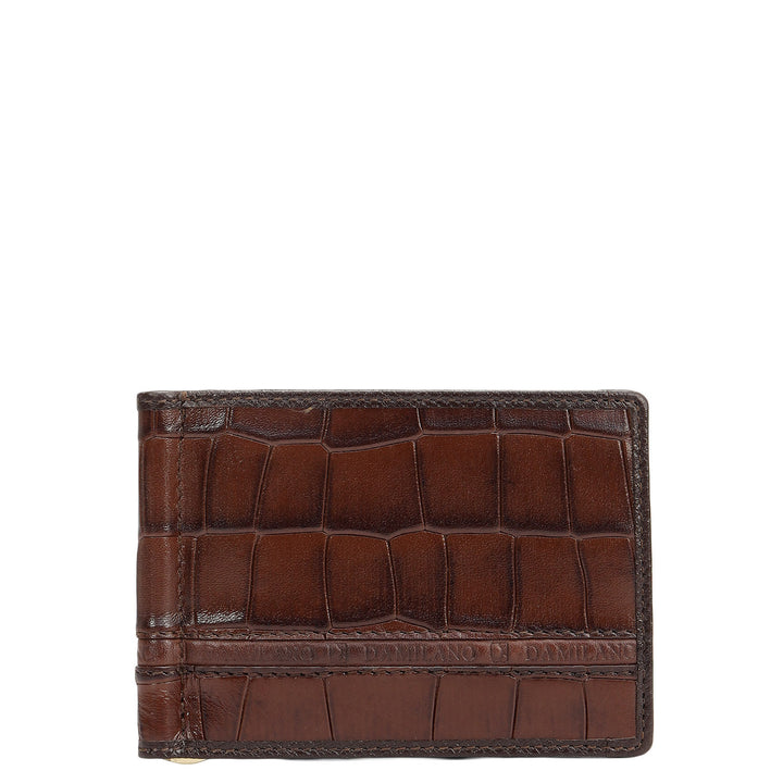 Croco Leather Money Clip - Brown