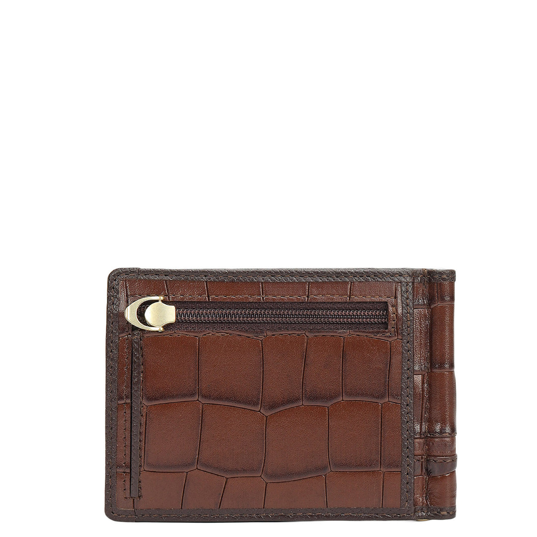 Croco Leather Money Clip - Brown