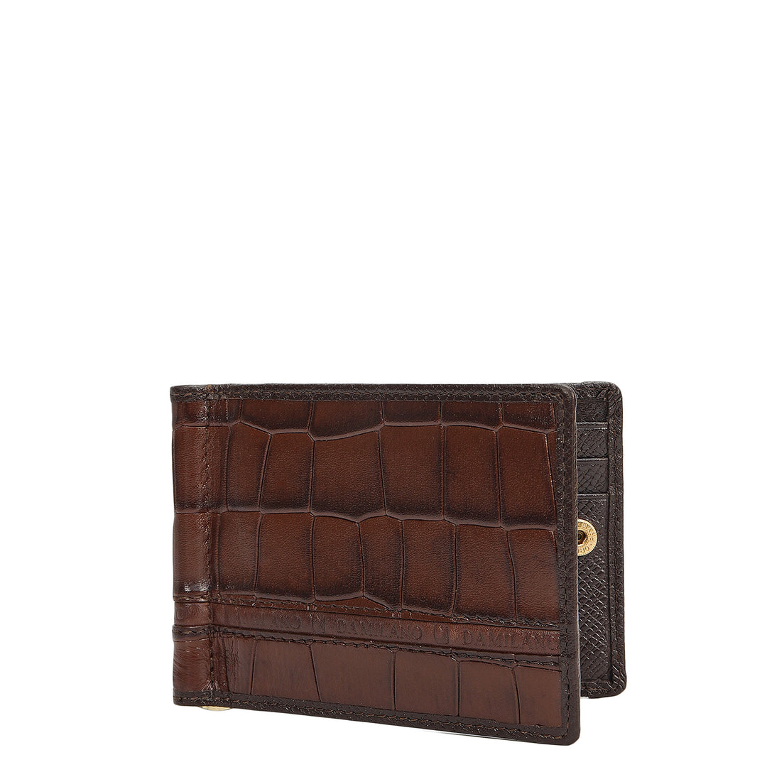 Croco Leather Money Clip - Brown