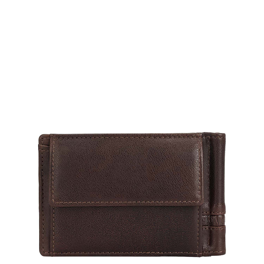 Elephant Pattern Leather Money Clip - Brown