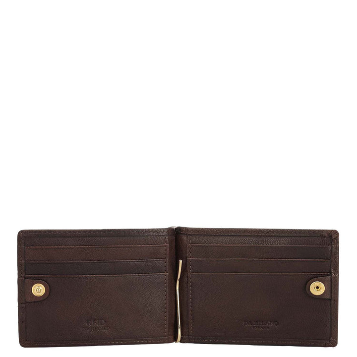 Elephant Pattern Leather Money Clip - Brown