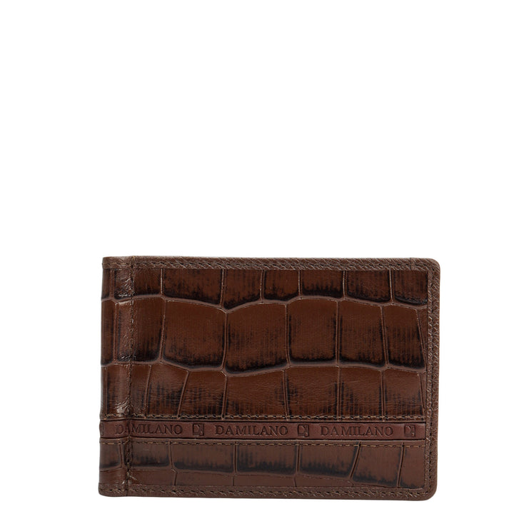 Croco Leather Money Clip - Walnut