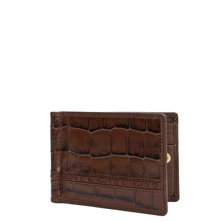 Croco Leather Money Clip - Walnut