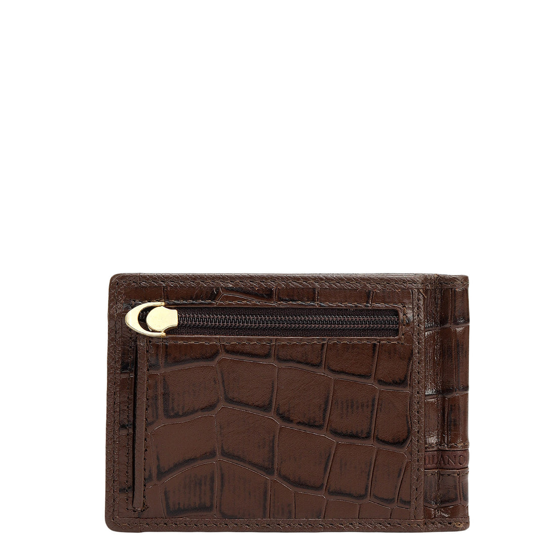 Croco Leather Money Clip - Walnut