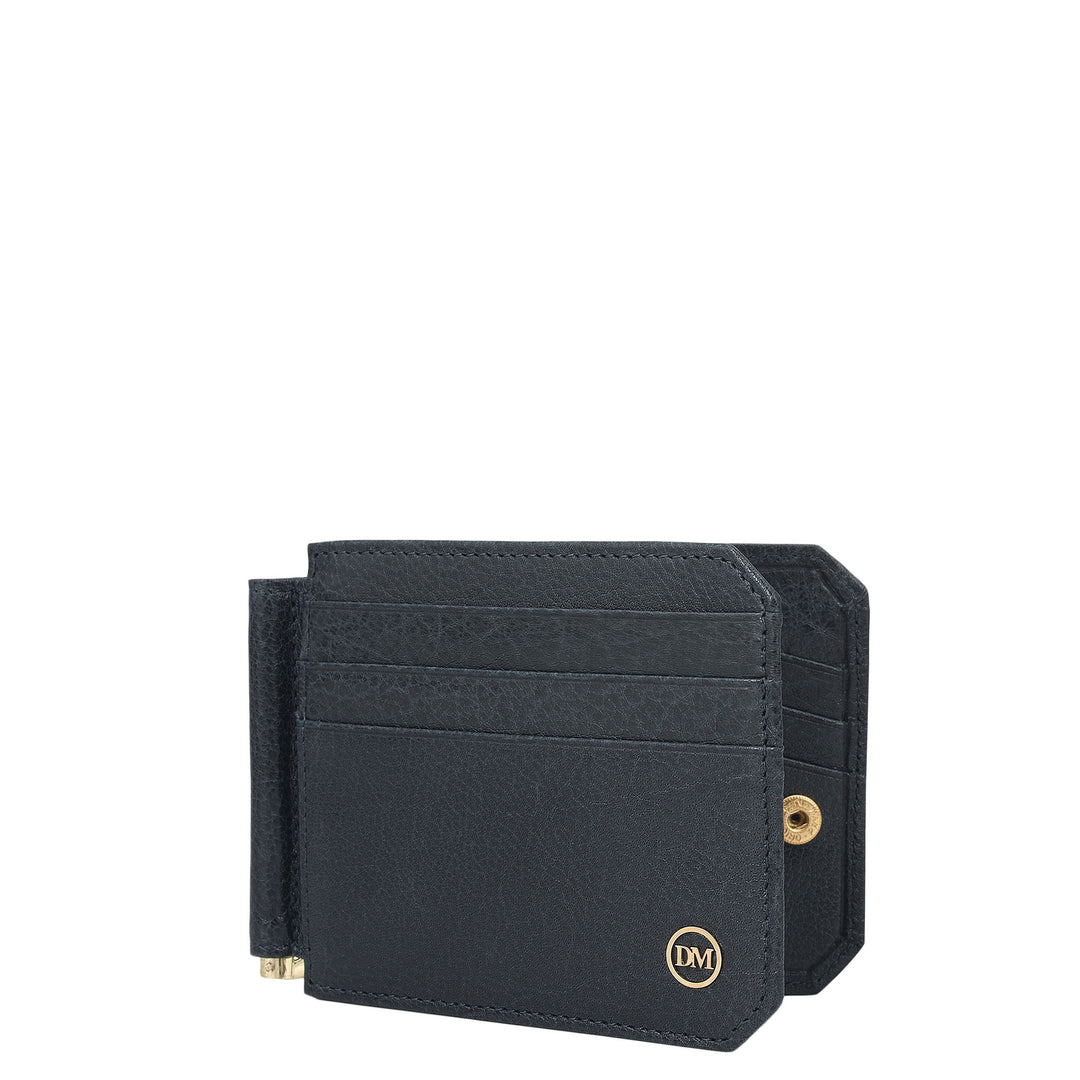 Elephant Pattern Leather Money Clip - Navy