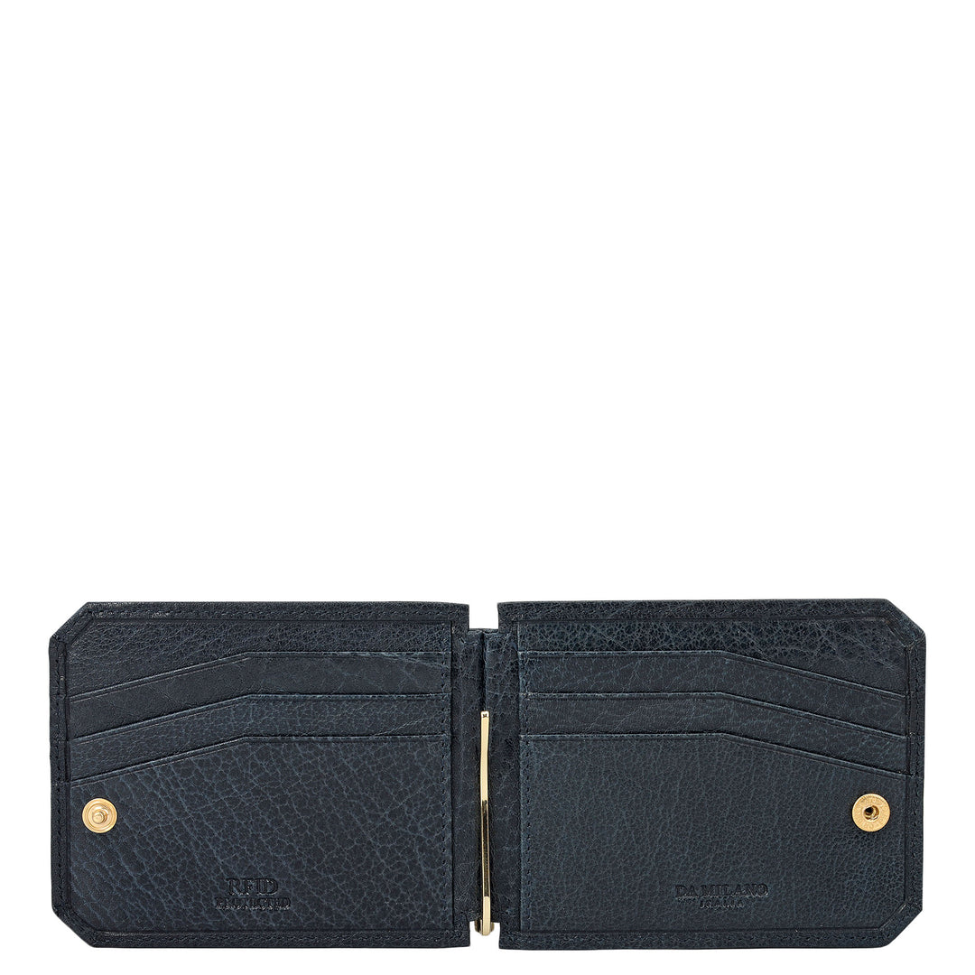 Elephant Pattern Leather Money Clip - Navy
