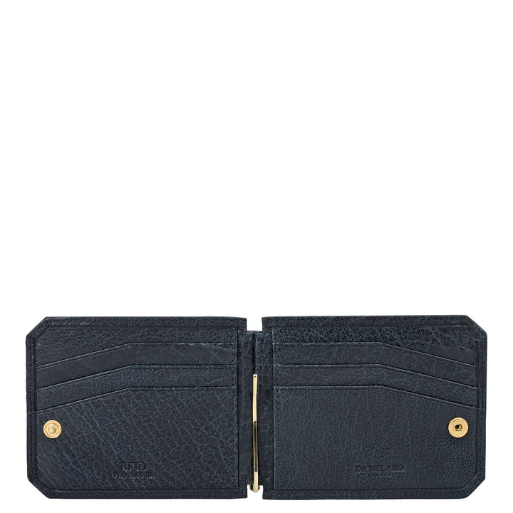 Elephant Pattern Leather Money Clip - Navy