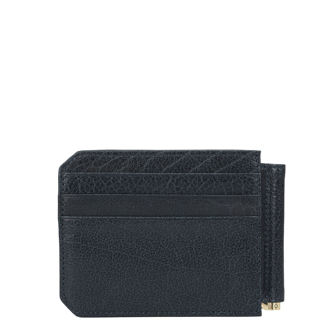 Elephant Pattern Leather Money Clip - Navy
