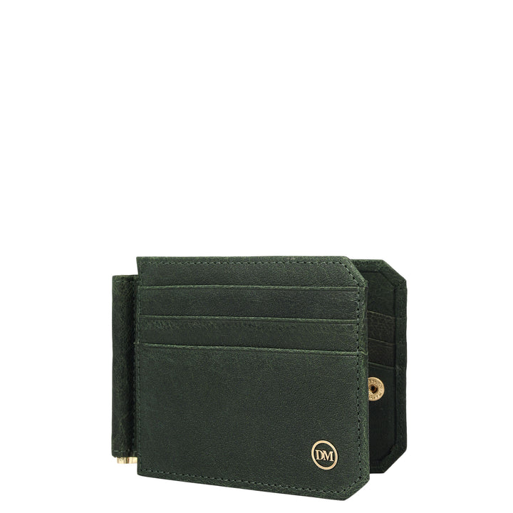 Elephant Pattern Leather Money Clip - Petrol Green