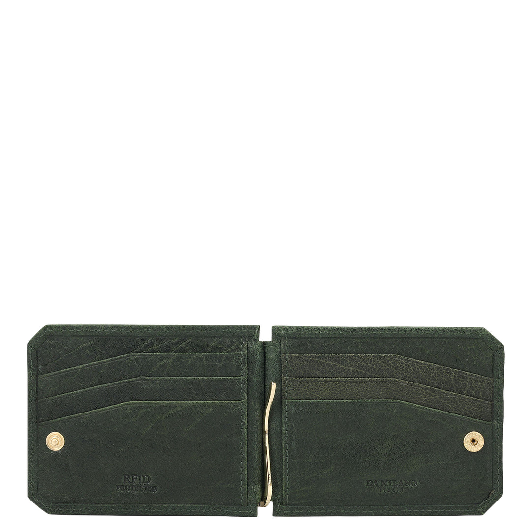 Elephant Pattern Leather Money Clip - Petrol Green