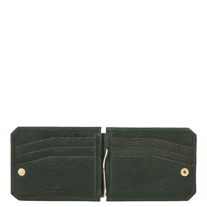 Elephant Pattern Leather Money Clip - Petrol Green