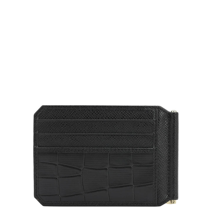 Multi Slot Leather Money Clip - Black